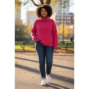 Zara Knit Turtleneck Sweater Large Hot Pink Soft Pullover LS Cozy Minimalist